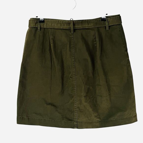 J. Crew Chino Button Front Mini Skirt Size 12 Belted Utility Stretch Army Green - Picture 4 of 7